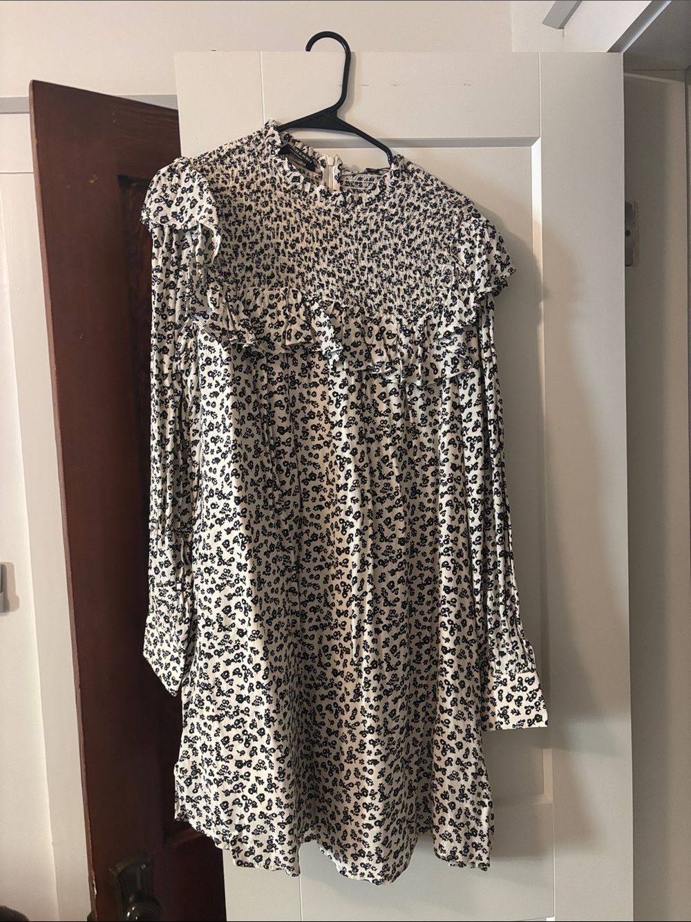 Scotch & Soda White and Black Leopard Ruffle Smocked Dress